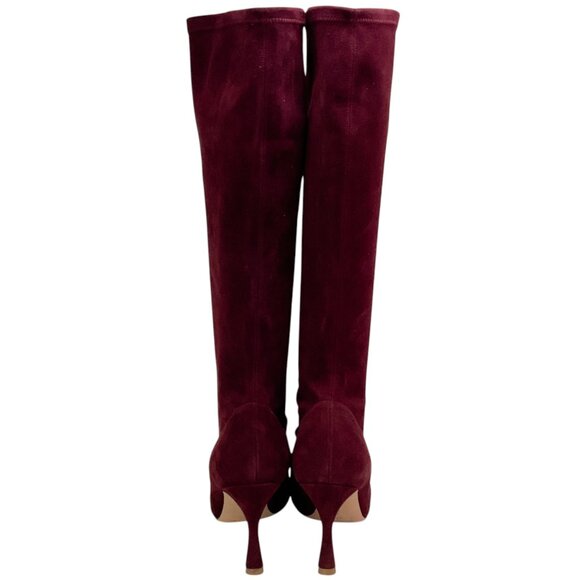 Manolo Blahnik Dark Red Suede Pamfilo 90 Boots - Picture 5 of 12